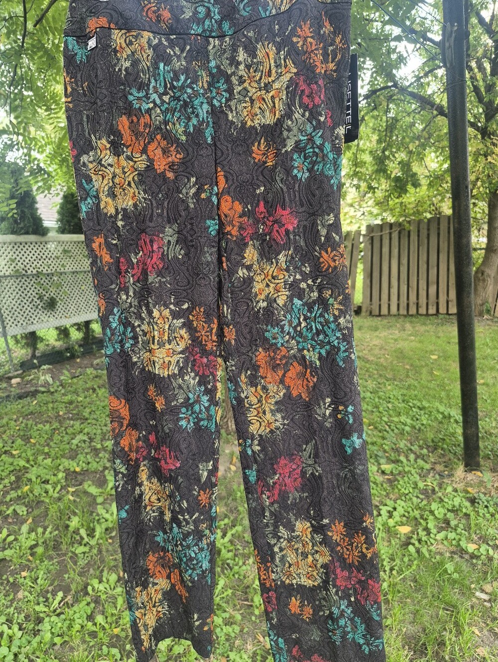 LISETTE Black Wide-Leg Floral Print Pants with Multicolor Blooms